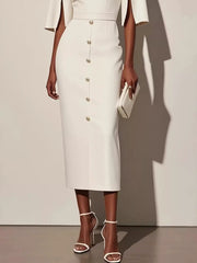 Slit Sleeve Midi Dress with Decorative Button