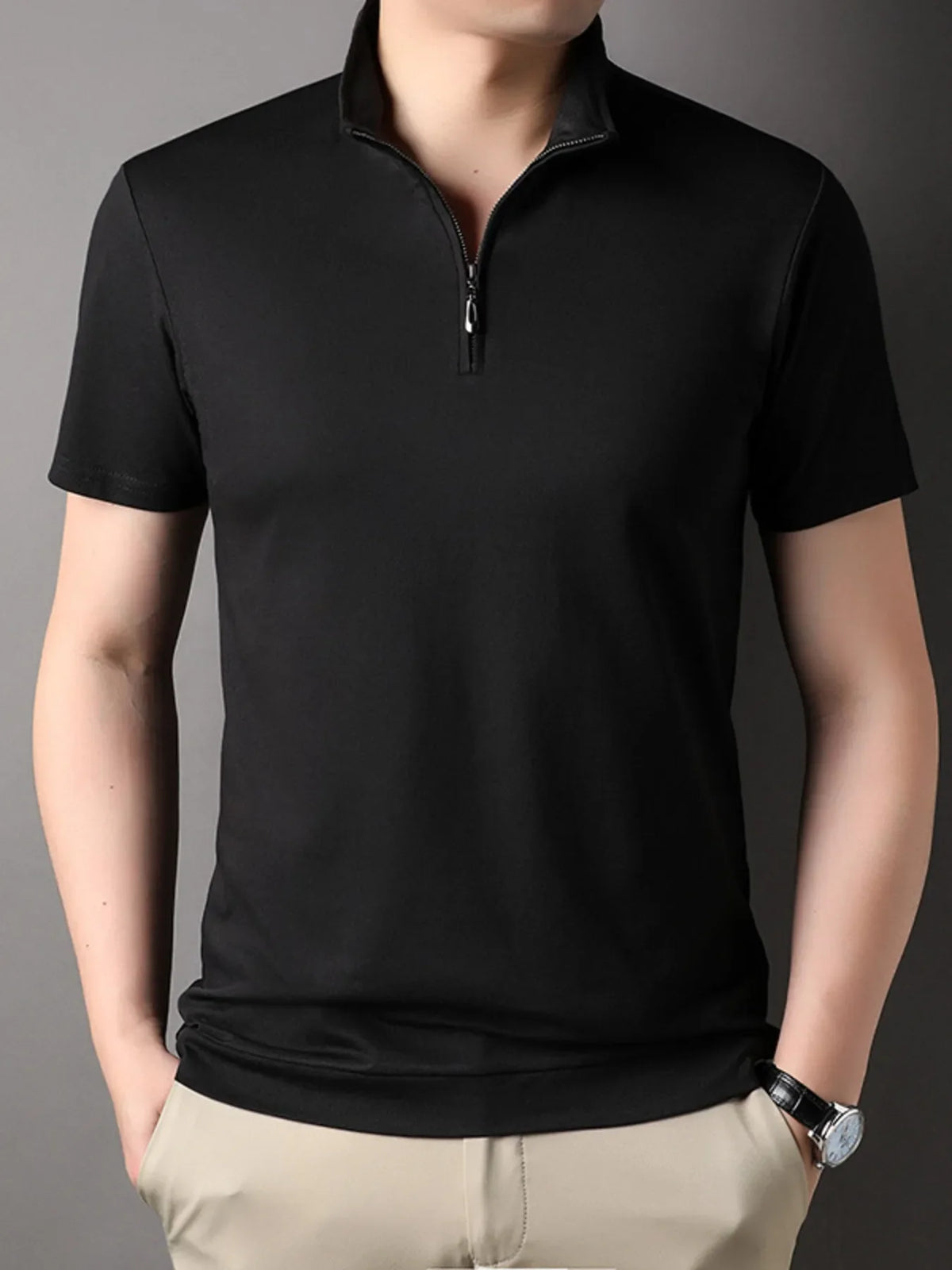 Men's Plus Size Short Sleeve Polo with Zip Neck