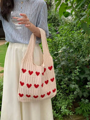 Heart Pattern Knitted Handbag