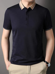 Men's Plus Size Striped Collar Short Sleeve Casual Polo Shirt