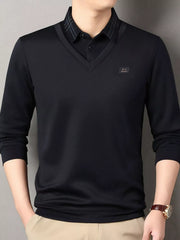 Men's Plus Size Collared Neck Long Sleeve Polo