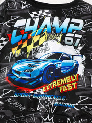 Children's Racing Car Print Long Sleeve Sweatshirt and Pants Set