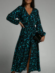 Floral Print Surplice Long Sleeve Midi Dress