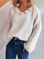 Floral Print V-Neck Long Sleeve Cozy Knit Sweater