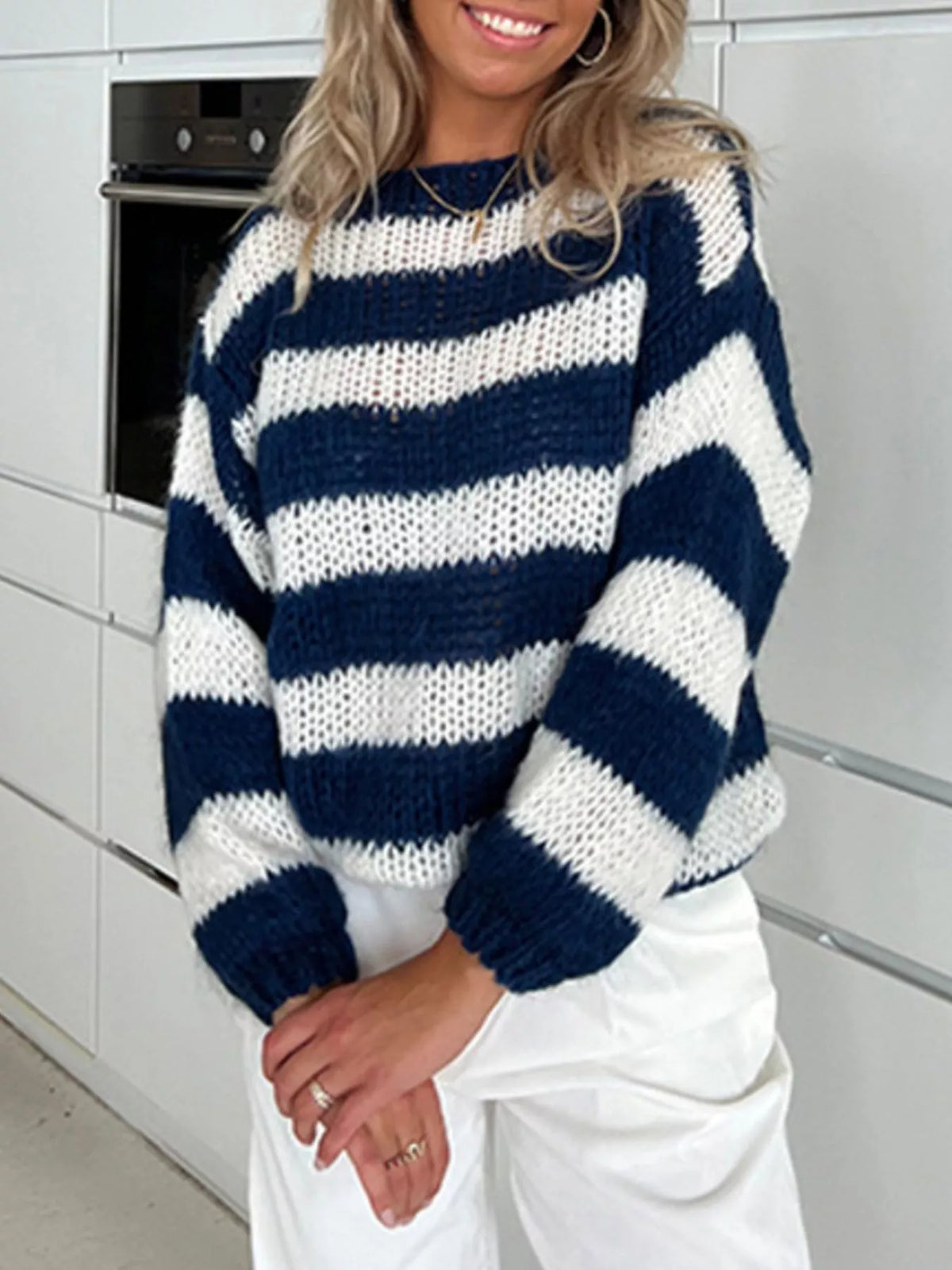 Classic Striped Knit Long Sleeve Pullover
