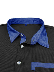 Men's Contrast Collar Long Sleeve Casual Polo Shirt