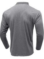 Men's Color Block Striped Long Sleeve Polo Shirt