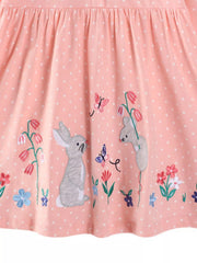 Children's Cute Animal Embroidered Polka Dot Long Sleeve Dress