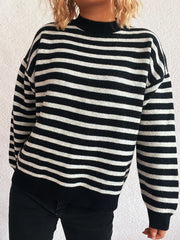 Striped Mock Neck Long Sleeve Sweater