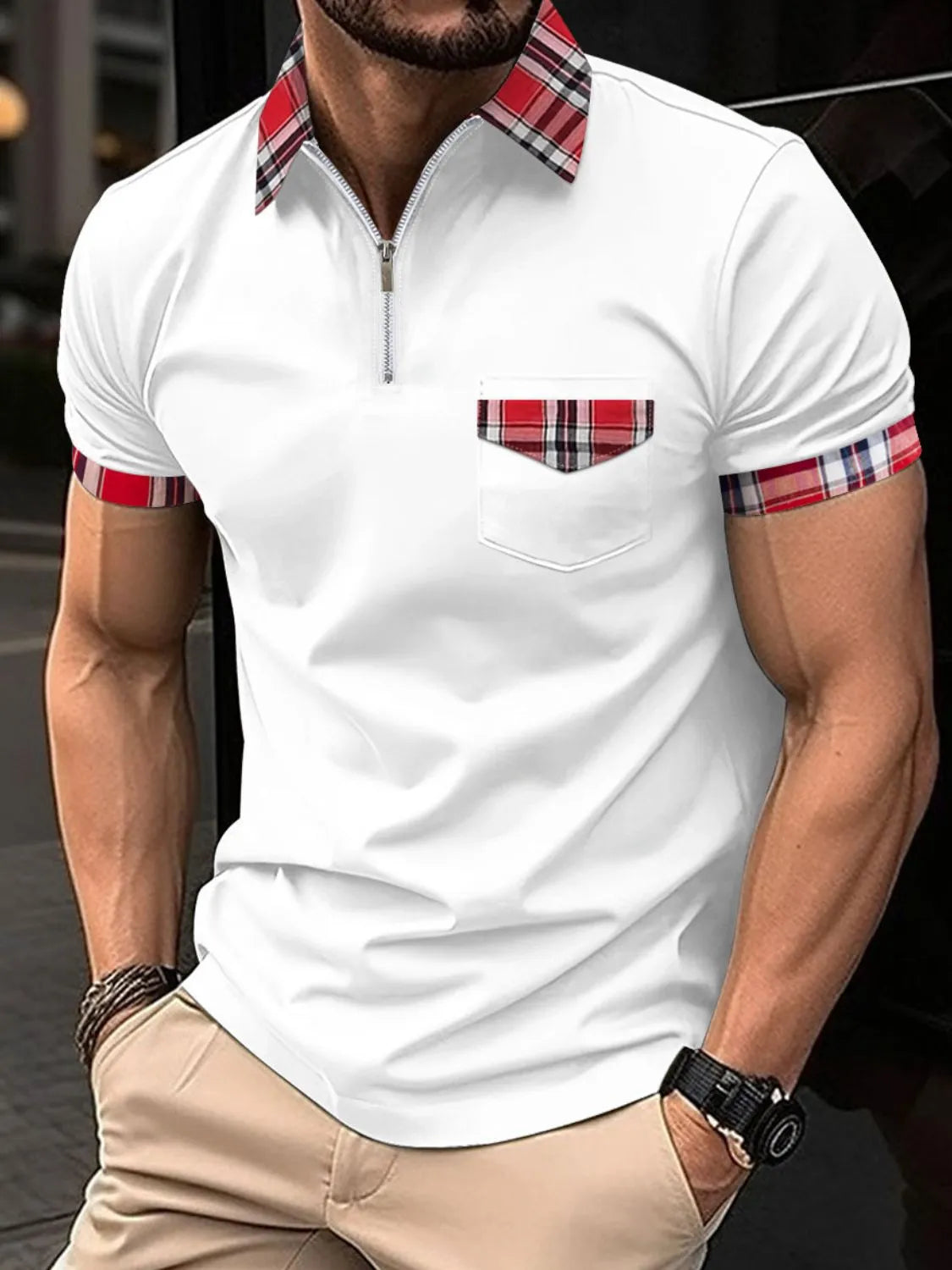 Men's Plus Size Zip Neck Short Sleeve Polo Shirt â€?Full Size Casual Fit