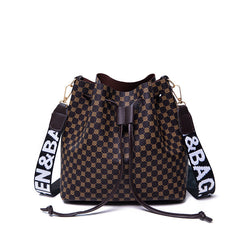 Printed Bucket PU Multi Layer Soft Leather Women's Fashion Simple Shoulder Crossbody Bag