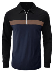 Men's Long Sleeve Color Block Polo Shirt