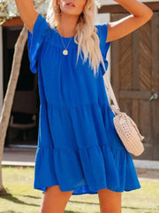 Trendy Ruffled Round Neck Cap Sleeve Mini Dress