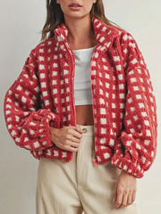 Plaid Zip Up Sherpa Jacket