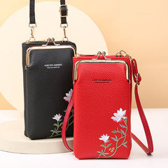Flower Embroidery Fashion Phone Bag With Lock Buckle Wallet Shoulder And Crossbody Bags