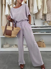 Full Size Casual Loose Round Neck Top and Pants Two-Piece Set Plus Size