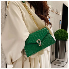 Rose Red Crocodile Pattern Women's Chain Bag