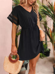 V-Neck Mesh Sleeve Mini Dress
