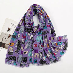 Cat Print Lightweight Scarf