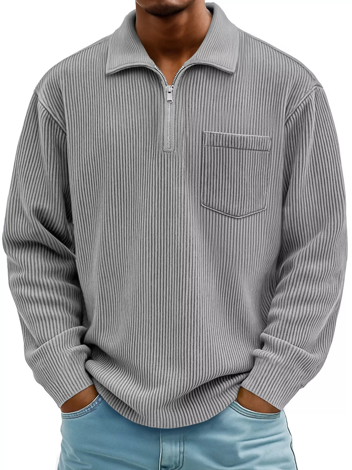 Men's Full Size Corduroy Half Zip Casual Top Plus Size