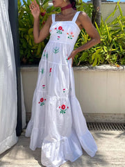 Embroidered Square Neck Tiered Maxi Cami Dress
