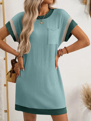 Classic Round Neck Short Sleeve Mini Dress