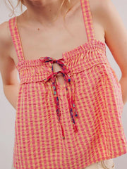 Smocked Gingham Tie-Front Cami