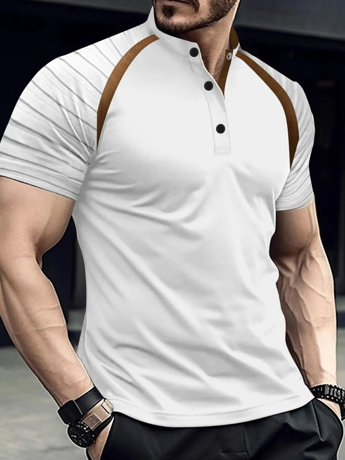 Full Size Men's Button Accent Polo Tee â€?Short Sleeve