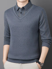 Men's Plus Size Layered Look Long Sleeve Polo