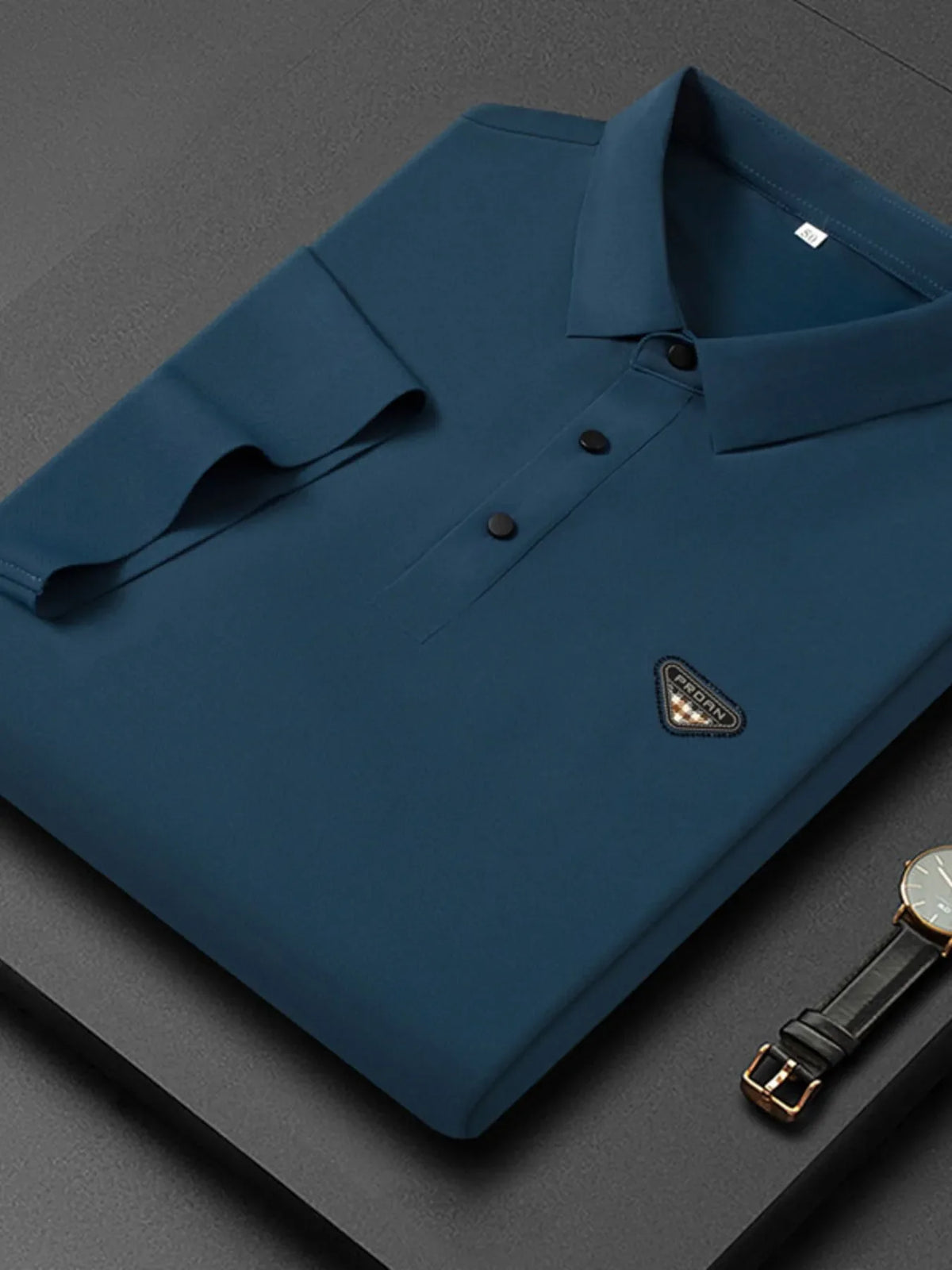 Men's Plus Size Triangle Badge Short Sleeve Polo