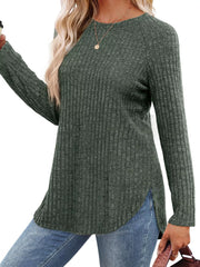 Ribbed Knit Long Sleeve T-Shirt