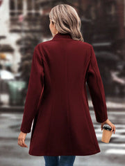 Button-Up Long Sleeve Coat with Collared Neck