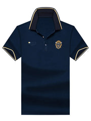 Men's Plus Size Striped Collar  Embroidered Detail Polo