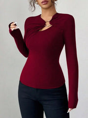 Ring Detail Ruched Long Sleeve Top