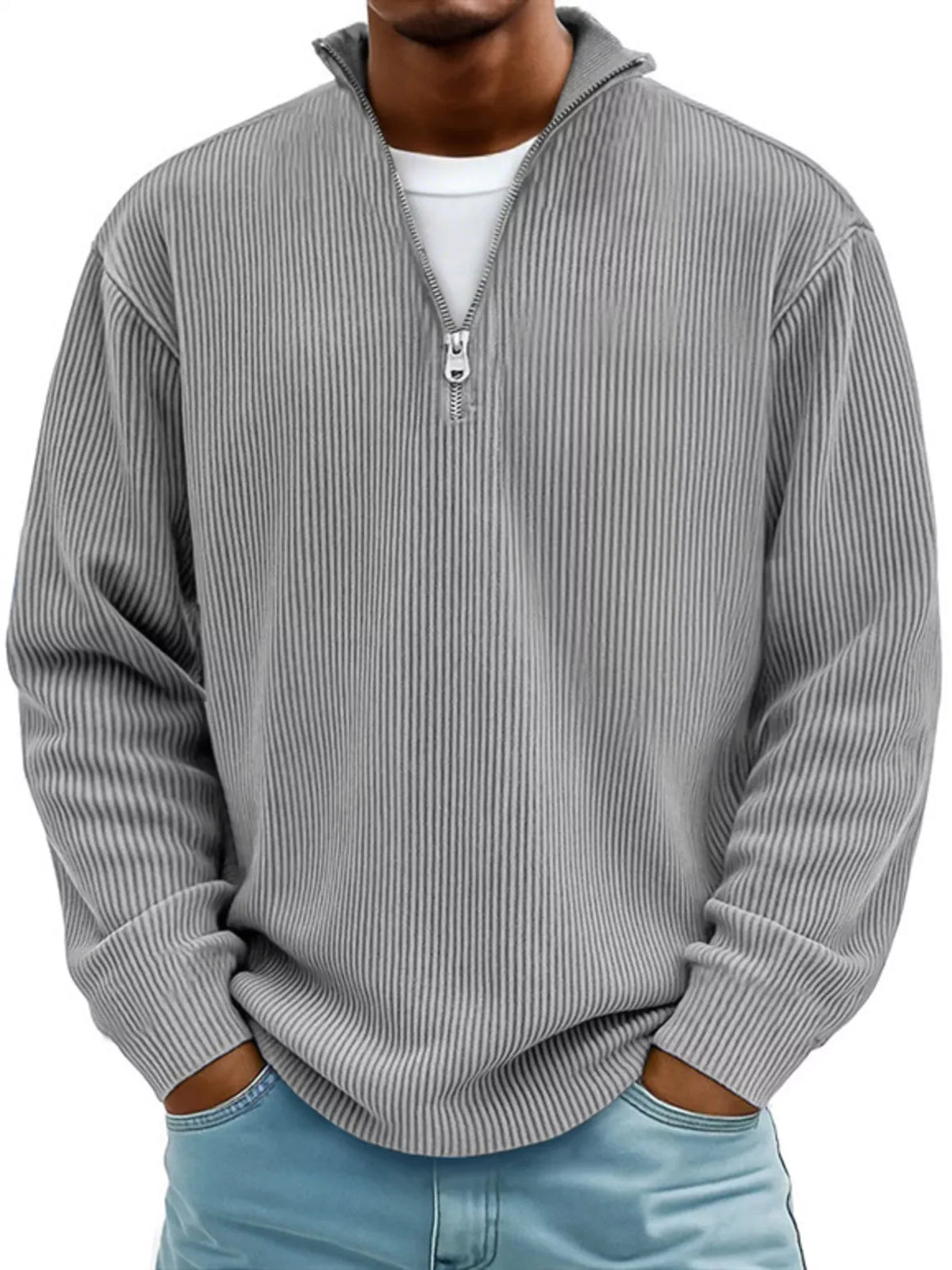 Men's Full Size Corduroy Quarter Zip Pullover Sweatshirt Plus Size