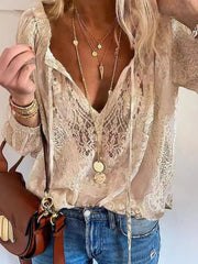 Trendy Lace Tie-Neck Blouse