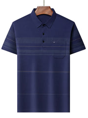 Men's Plus Size Striped Short Sleeve Polo