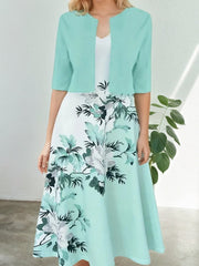 New Women's Round Neck Printed Dress Set