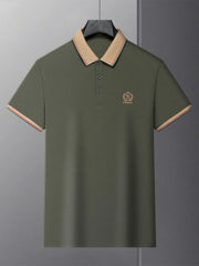 Men's Plus Size Contrast Collar Polo with Embroidered Logo