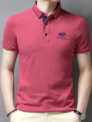 Men's Plus Size Embroidered Short Sleeve Contrast Polo