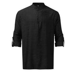 Men's Plus Size Full-Length Half Button Long Sleeve Shirt