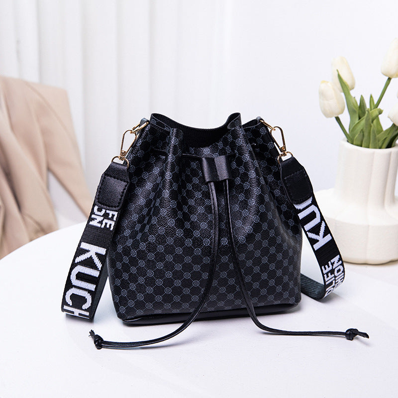 Printed Bucket PU Multi Layer Soft Leather Women's Fashion Simple Shoulder Crossbody Bag