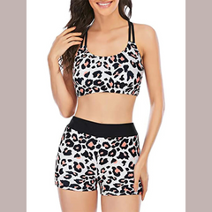 Cutout Printed Round Neck Three-Piece Swim Set