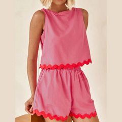 Contrast Trim Round Neck Tank and Shorts Set