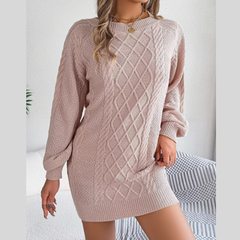 Diamond Cable Knit Sweater Dress with Long Sleeves