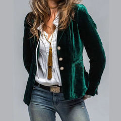 Velvet Lapel Collar Button Up Blazer