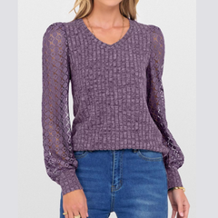 Lace Sleeve V-Neck T-Shirt