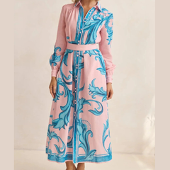 Printed Button Down Belted Shirt Dress