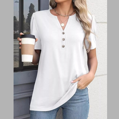 Full Size Notch Trim Short Sleeve Top Plus Size