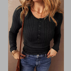 Full Size Ribbed Knit Button-Front Long Sleeve Top Plus Size